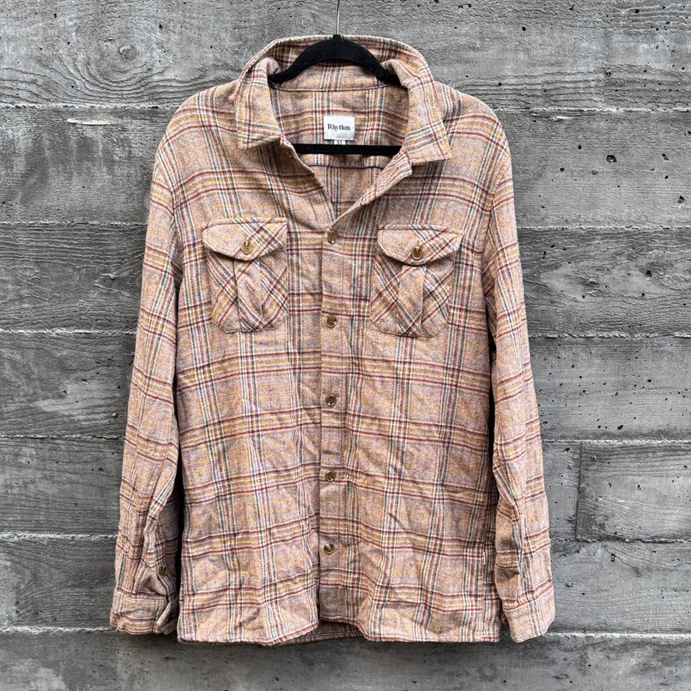 Rhythm Tan Plaid Casual Button Down Shirt